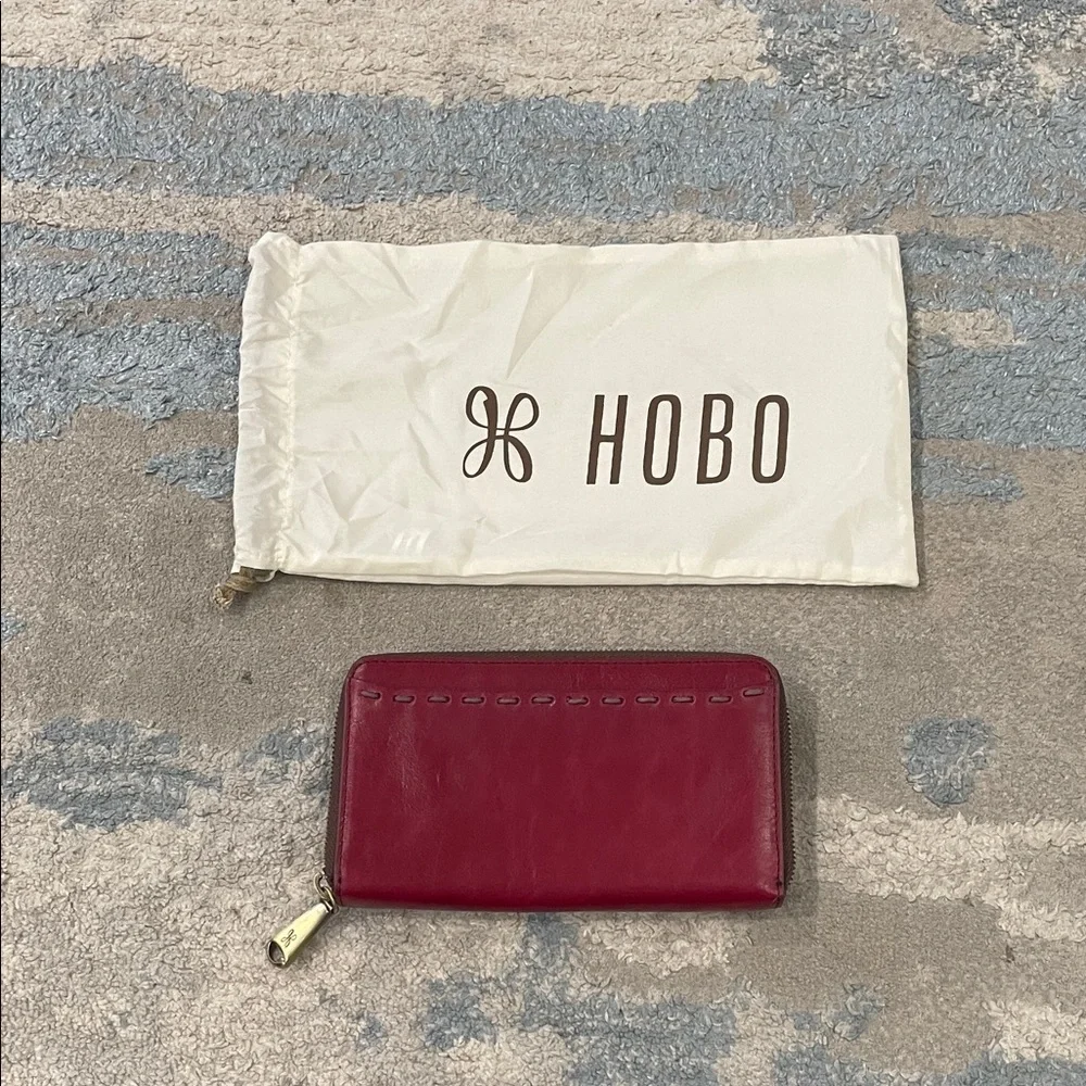 Hobo Honor Leather Zip Around Wallet Cherry Red Color